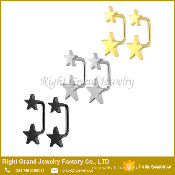 Silver Black or boucle d’oreille plaqué argent Double Star, vis de boucle d’oreille clous bijoux